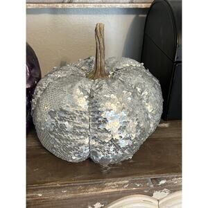 Halloween Silver Sequin Stuffed Plush Pumpkin Pillow